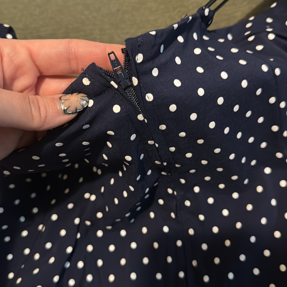 Navy Polka Dot Unique Vintage midi dress Pinafore XL/14 - Picture 4 of 4